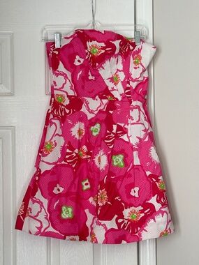 Retired Lilly Pulitzer Hotty Pink Cherry Bloom Begonias Strapless Dress Size 2